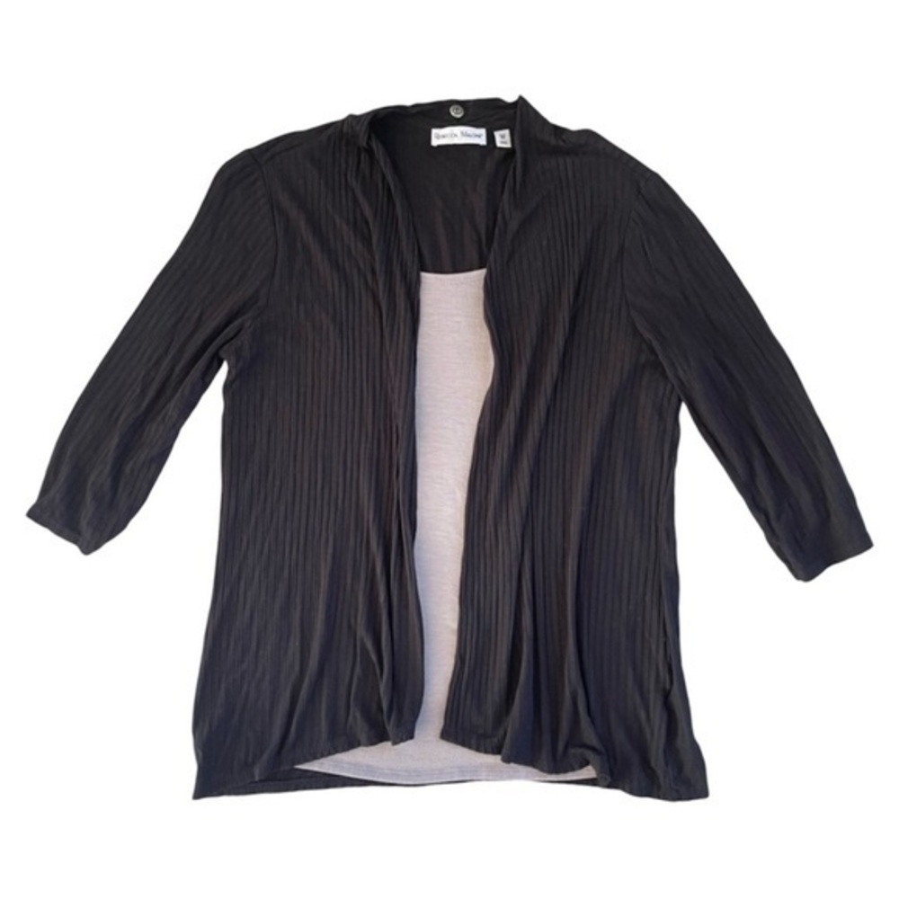 Rebecca Malone Black Cardigan w/ Attached Grey Tank - Size Medium